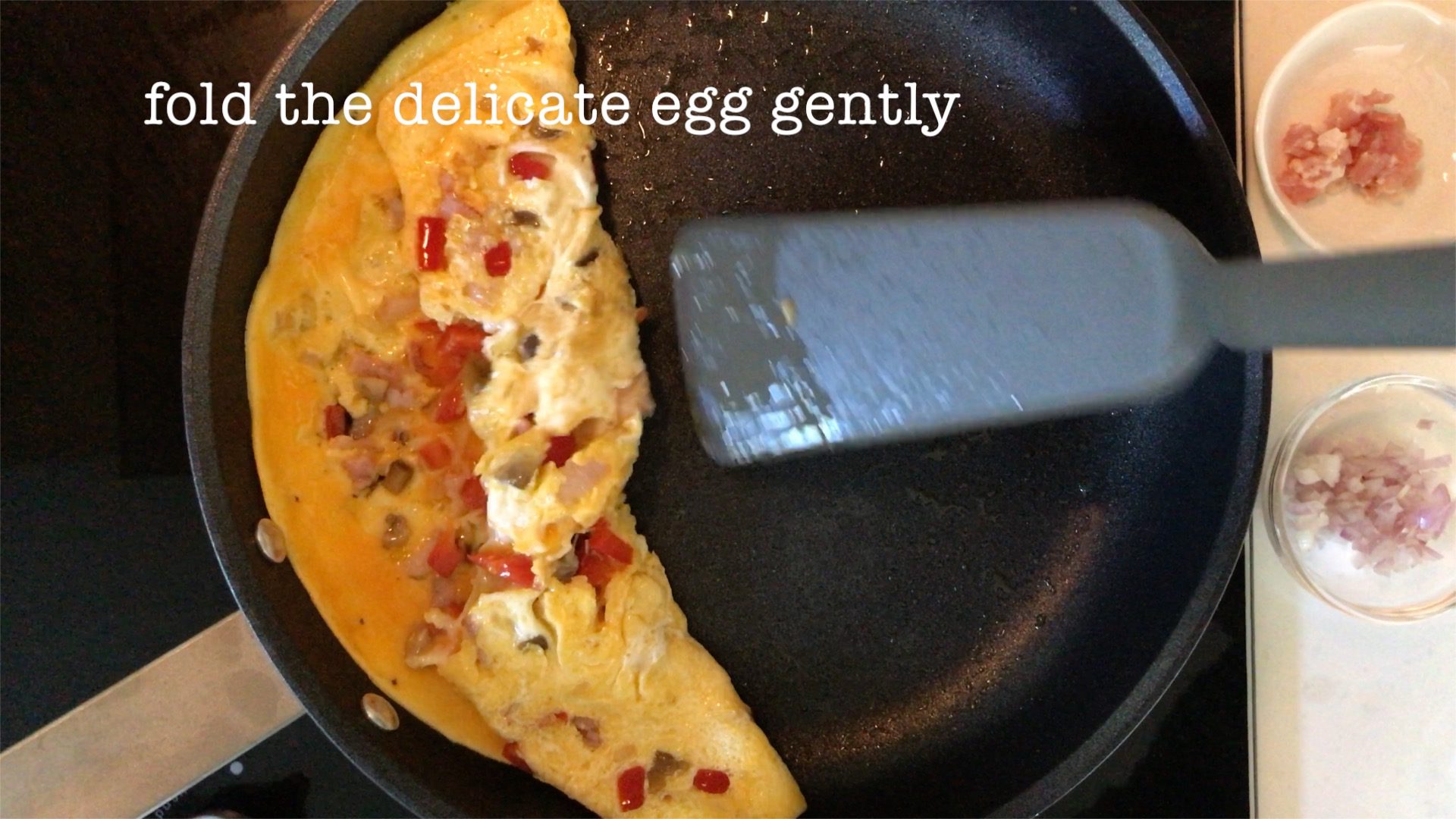 folding the omelette gently