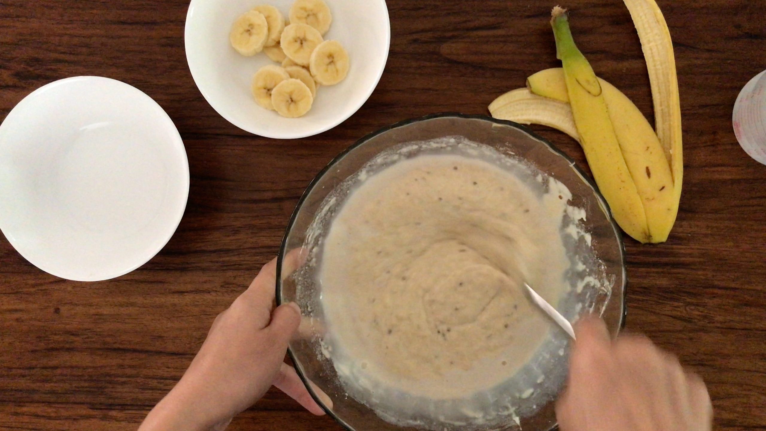 mixing dry and wet ingredients together with a fork